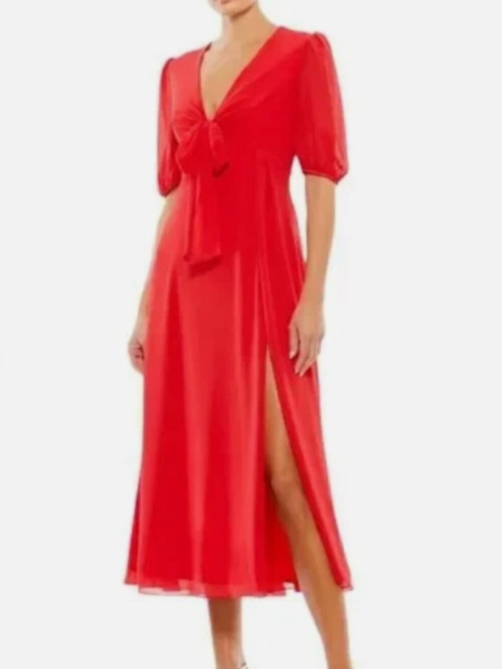 Ieena Mac Duggal Womens Gown Dress Sz 6 Red 55627 V-NECK Bow Detail Chiffon NWT